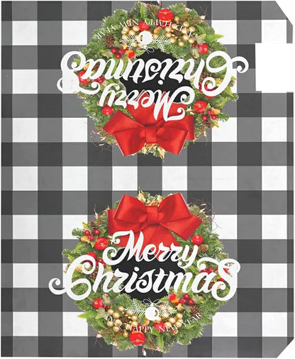 Kcldeci Merry Christmas Magnetic Mailbox Cover Buffalo Check Plaid Xmas Wreath Magnetic Mailbox Covers Post Box Cover Wraps for Garden Yard Decor Large Size 21" X 18"