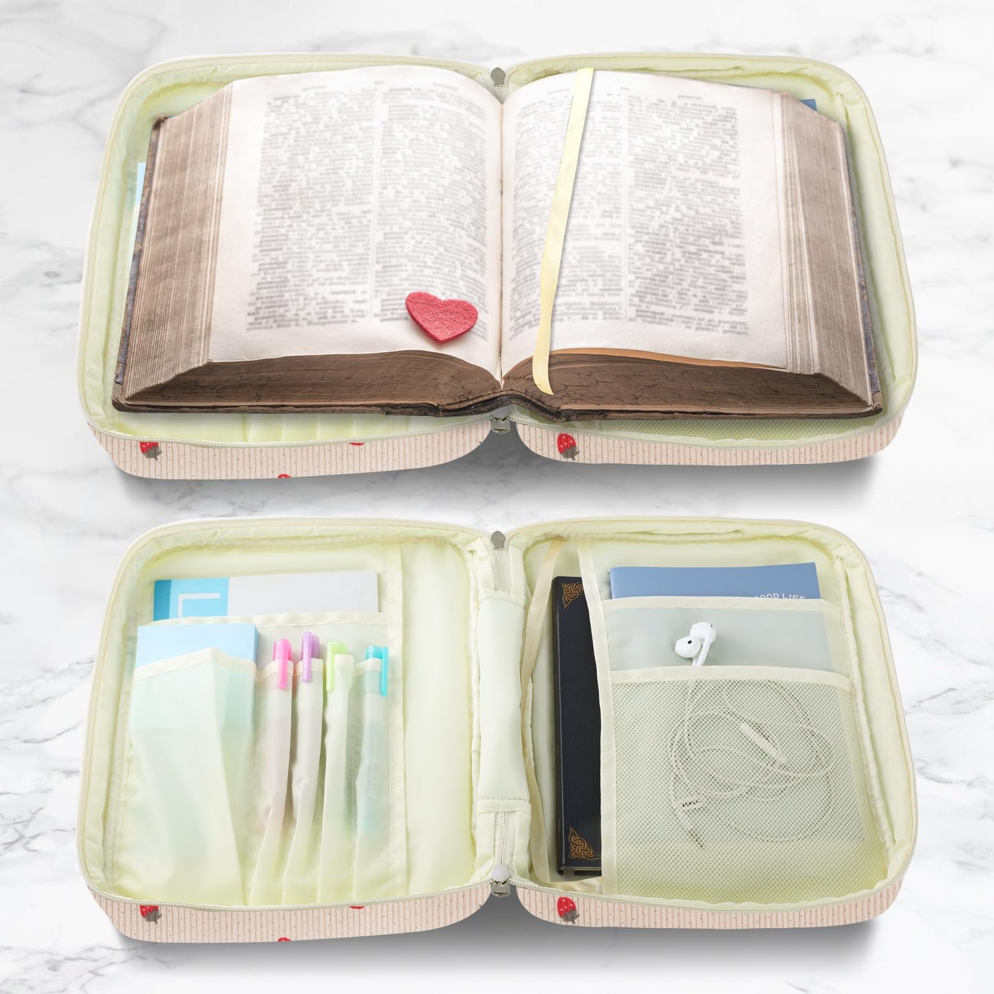 WOBAGMEN Bible Cover Case for Women,Large Bible Tote Bags Organizer Corduroy Carrying Case for Girls,Bible Study Supplies Accessories Christian Gifts for Women(Strawberry M)