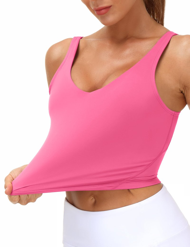 Women’s Longline Sports Bra Wirefree Padded Medium Support Yoga Bras Gym Running Workout Tank Tops(Bright Pink, Medium)