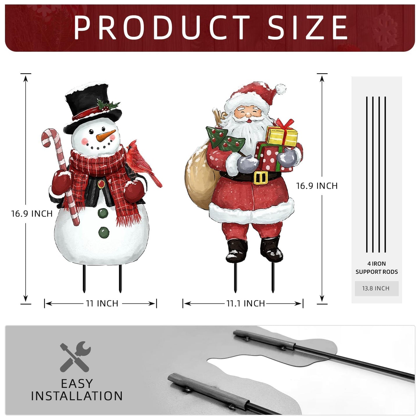 Christmas Decorations Outdoor, Snowman and Santa Claus Metal Yard Signs with Stakes, Xmas Winter Decorative Signs for Garden House Lawn Pathway Patio Outside