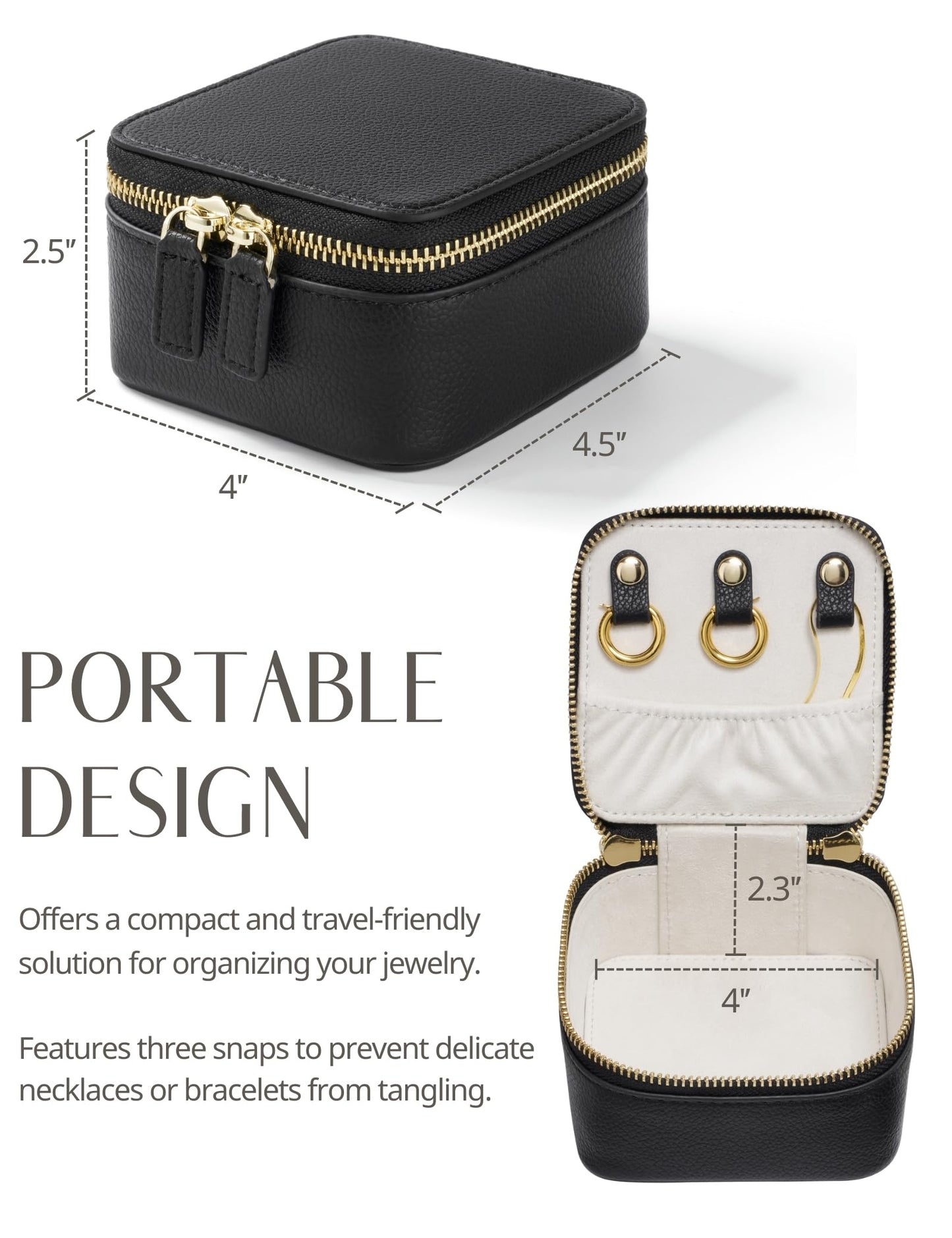 Popvibe Travel Jewelry Box Organizer Small Jewelry Case with 6 Jewelry Bags Mini Pouch, Portable Traveling Jewelry Case for Women, Black Leather Compact Jewelry Travel Necklace Case Holder