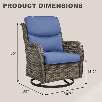 Rilyson Wicker Rocking Chair Swivel Chairs - 2 Piece Rocker Patio Chairs Set Rattan Rocking Chair for Outdoor Porch Deck Garden Backyard (Mixed Grey/Blue/Smile)
