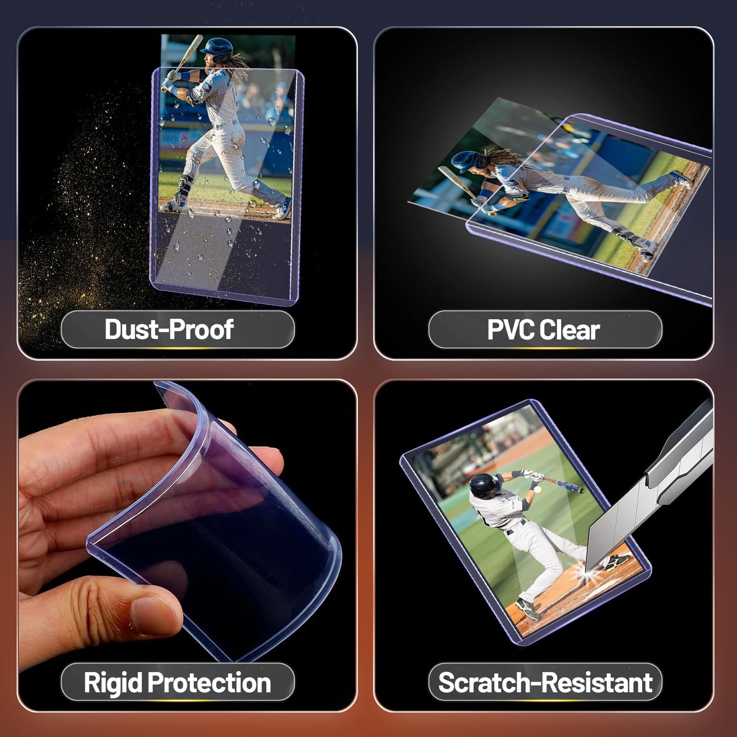 LOVFEN 1000 Hard Plastic Card Sleeves – 1000 Toploads, 35PT Baseball Card Protectors with Bend-Resistant, Rip-Proof Edges for TCG, Sports, Football & Collectible Cards