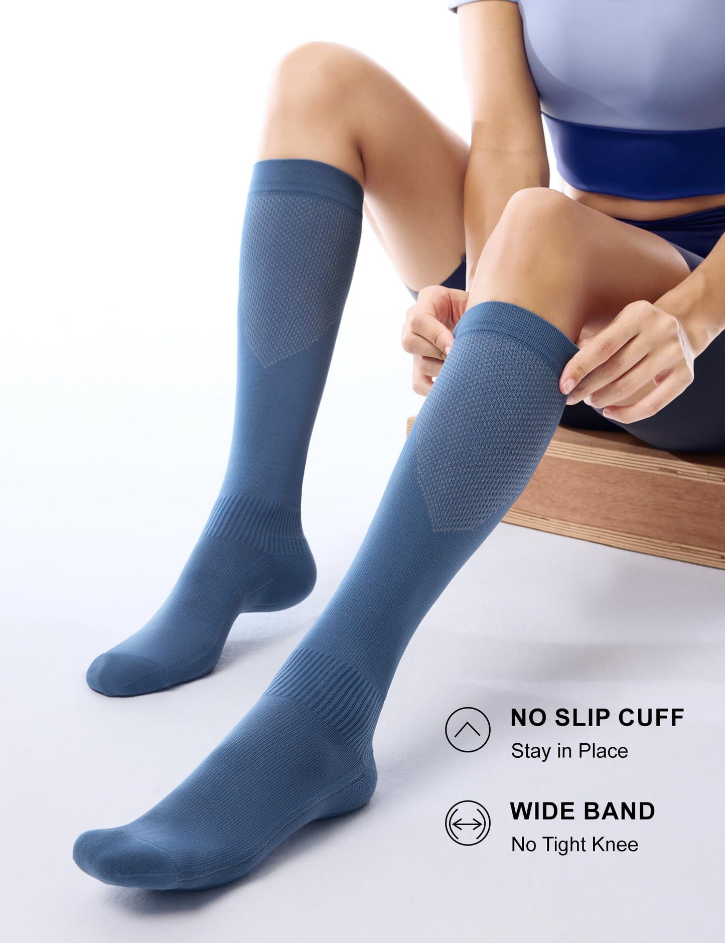 FITRELL 3 Pairs Compression Socks for Women and Men 20-30mmHg- Muscle Support Socks for Travel, Running, Nurse, Knee High, Black+Light Blue+Dark Blue L/XL
