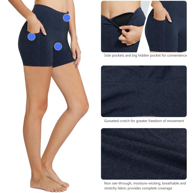 baleaf Workout Shorts Women 5" Biker Yoga Gym Spandex Running Volleyball Compression Tummy Control Short with Pockets Heather Blue S
