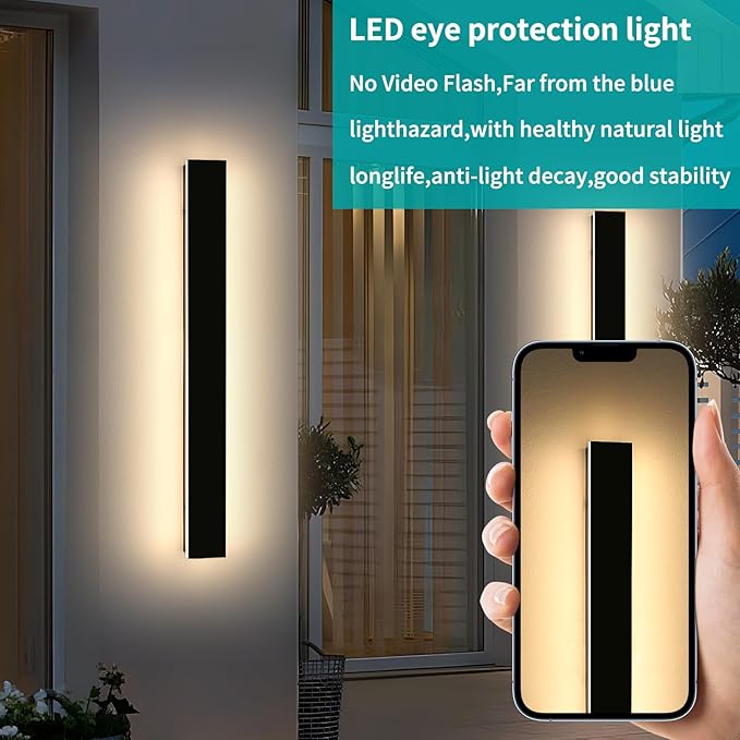 Mikeru 3CCT Dimmable Outdoor Wall Sconce 39.3" IP65 Waterproof - 2Pack Modern Black Exterior Light with Remote Control, Adjustable 3000K/4500K/6000K for Porch, Patio & Commercial Spaces | Hardwired