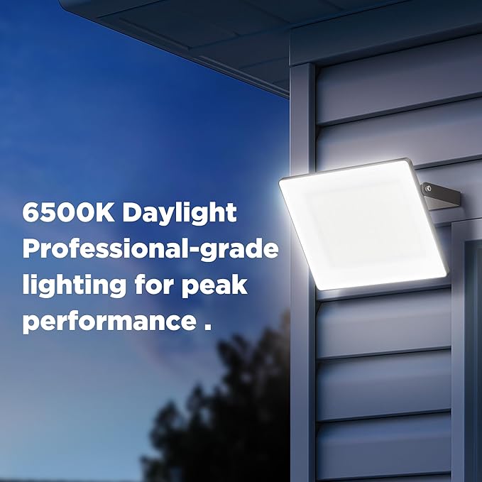 100W LED Flood Light with Frosted Glass, Soft Light, 12000LM, IP66 Waterproof, 6500K Daylight, Outdoor Security Light for Backyard Stadium Lawn (100W2P)