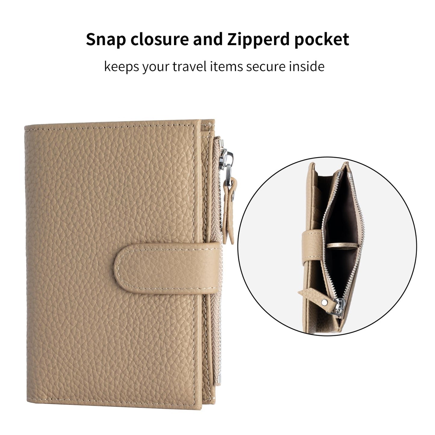 ilovever Passport wallet and Card Slot Combo RFID Blocking Slim Leather Travel Passport Wallet for Men and Women with Zippered Coins Pocket Passport holder, Grey