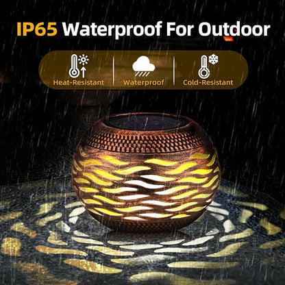 Waterproof Solar Lanterns Outdoor 2-Pack - Retro Metal Hollow-Out Solar Table Lamp for Outdoor Yard Garden Porch Patio Lawn Decorations Unique Gardening Gifts for Women, Mom