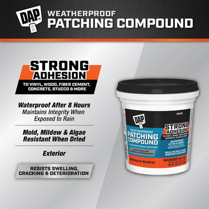 DAP Weatherproof Patching Compound, White, 16 Oz (7079818740)