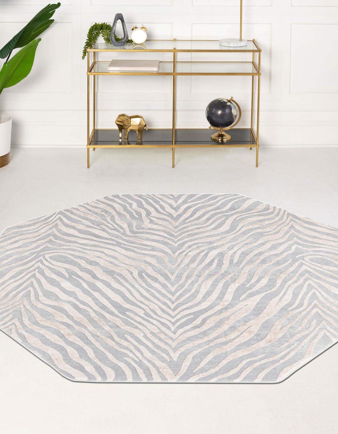 Unique Loom Finsbury Collection Area Rug - Meghan (5' 3" Octagon, Gray and Ivory)