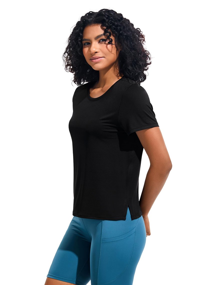 Workout Tops for Women Yoga Athletic Gym Shirts Loose Fit Short Sleeve Active Tee Tops Black