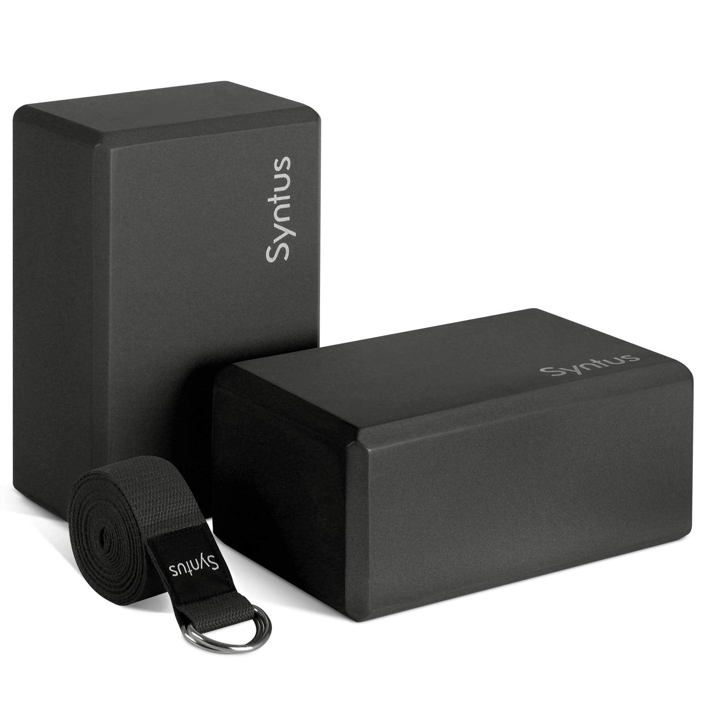 Syntus Yoga Block and Yoga Strap Set, 2 Soft Non-Slip Yoga Blocks 9×6×4 inches, 8FT Metal D-Ring Strap for Yoga, General Fitness, Pilates, Stretching and Toning