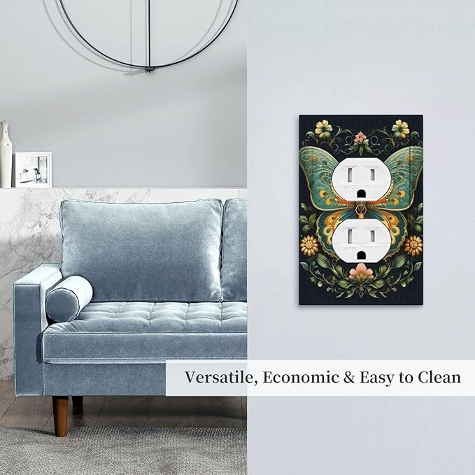 Butterfly Ornate with Flower Light Switch Cover 1 Gang Outlet Plate Single Duplex Wall Plate Covers Decorative Switchplate Covers Electrical Faceplate for Home Decor