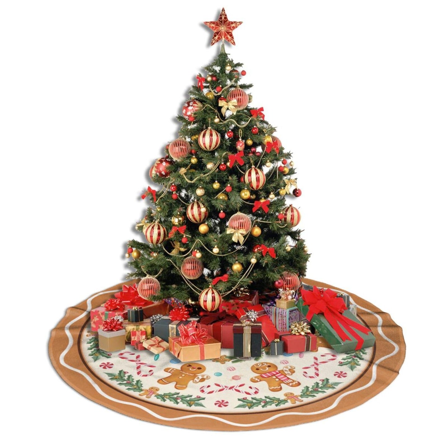 Christmas Tree Skirt,Gingerbread Xmas Tree Skirt Rustic Farmhouse Tree Skirt for Christmas Decor Xmas Holiday Home Party Decorations36