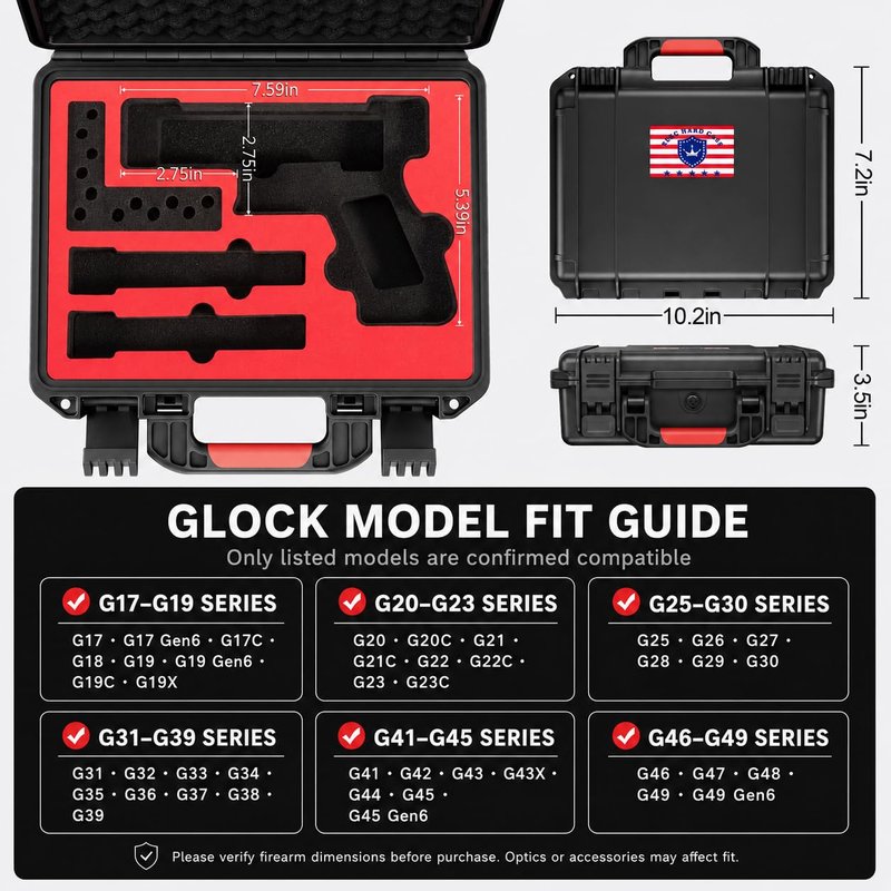 Kinghardcase Hard Gun Case Handguns for Glock Case Waterproof Pistol Case With Foam TSA Approved handgun case for GLOCK G17/G19/G43/G20/G21/G22/G23/G31/G32/G37/G38/G45 Pistol Accessories
