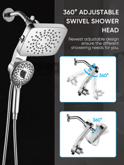 Cobbe Dual Shower Head with Magnetic Handheld, High Pressure Rain Shower Combo 2-in-1 Fixed & Detachable, Multiple Spray Modes, Built-in Magnet Dock 6ft Hose, Chrome