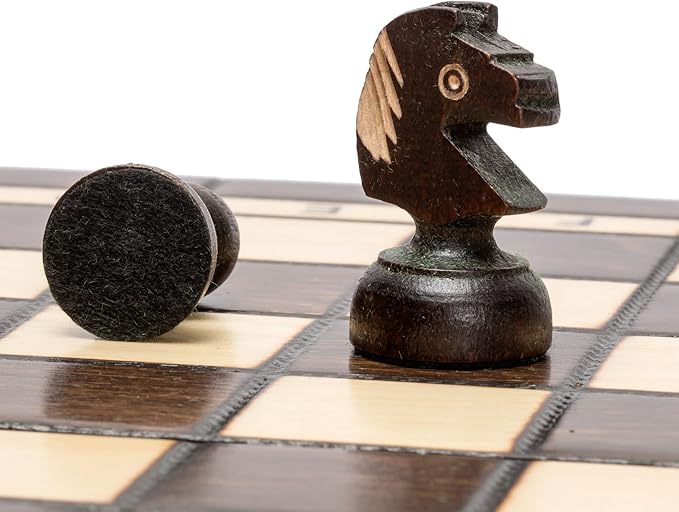Husaria European International Chess Wooden Game Set King's Continental - 13.8 Inches Medium Size Chess Set with Handcrafted Chessmen and Felted Folding Board