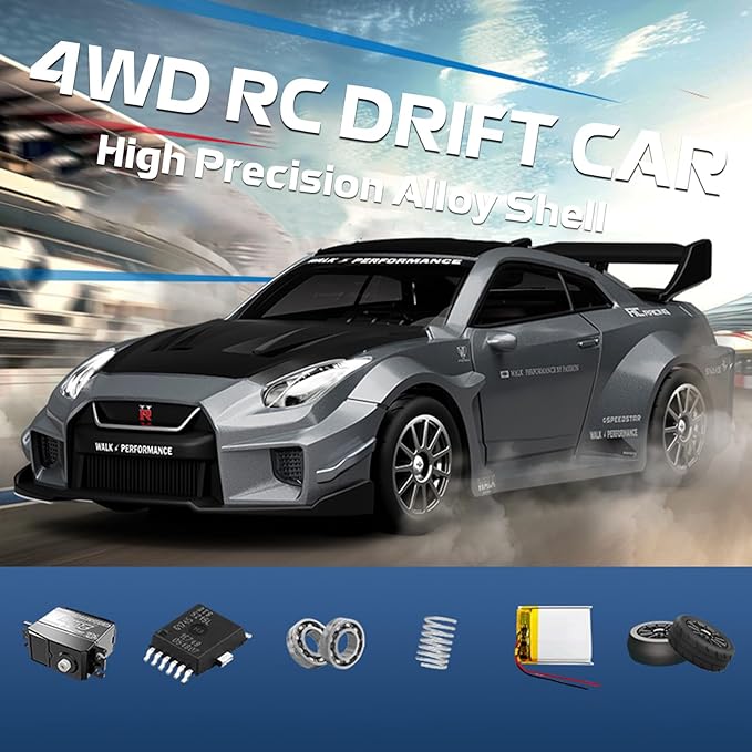 1/43 Scale RC Drift Car Mini 911 RC Model Car 2.4GHz 4WD RC Alloy Vehicles with Gyro &amp LED Lights for Adults Hobby Toys (Gray)