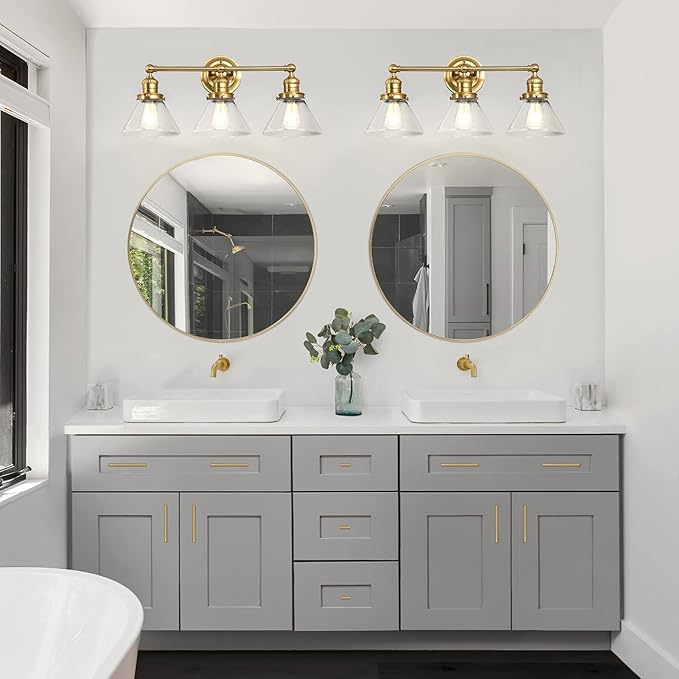 Design House Augustin Vanity Light, 3-Light, Seeded Glass Warm Glow, Dimmable, Up/Down Glow, Easy Installation, E26 Socket, Satin Gold, 25.9 in L x 8.3 in D x 11.1 in H, 589036-SG