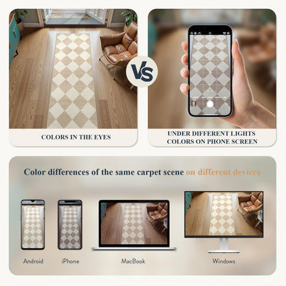 Beeiva Checkered Print 5x7 Washable Area Rugs for Bedroom, Non Slip Ultra Thin Beige Rugs for Living Room, Geometric Plaid Dorm Decor Soft Low Pile Carpet for Office Kids Room Classroom