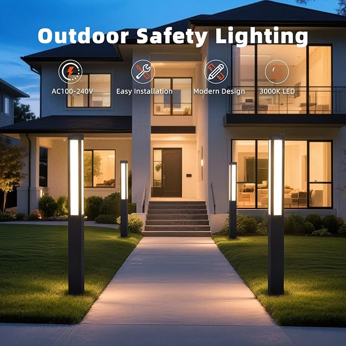 71" Outdoor Pathway Lights, Tall Landscape Path Light Waterproof, Modern Driveway Bollard Lights, Aluminum Walkway Lamp 15W LED Lighting Sideway Light for Lawn Garden Patio Yard Illumination