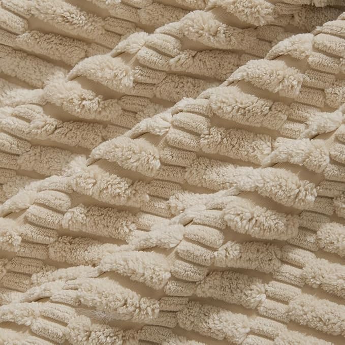 Fancy Homi Tan Lumbar Decorative Throw Pillow Covers 12x24 Inch for Living Room Couch Bed Sofa, Rustic Farmhouse Boho Home Decor, Soft Striped Corduroy Rectangle Cushion Case 30x60 cm