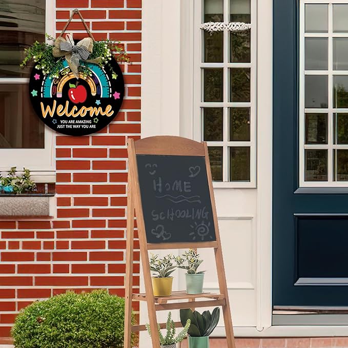 Classroom Teacher Door Sign Wooden Welcome Classroom Door Sign Teacher Wreath for Classroom Door Rainbow Hanging Plaque Inspirational You are Amazing Quote Kids Classroom Decor 12 inch