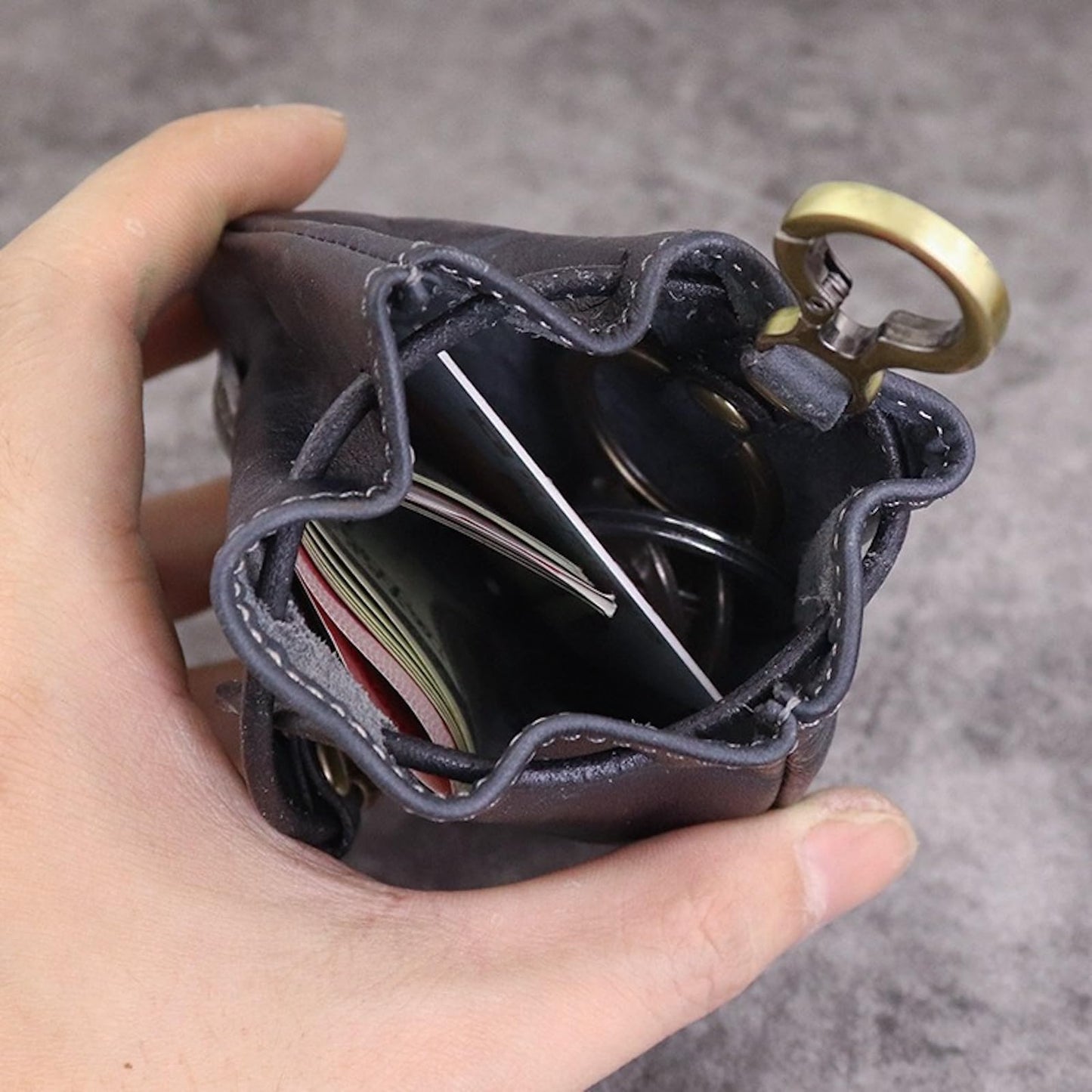 Simple Cowhide Retro Storage Bag 2025 New Leather Drawstring Coin Purse Small Purses Wallets for Women Man Leather Coin Pouch Change Purse Mini Coin Purse Keychain Wallet Mens Coin Pouch (Brown)