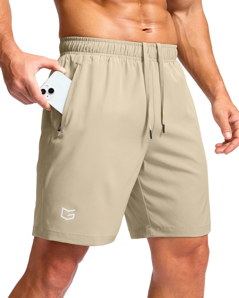 G Gradual Men's Athletic Running Shorts with Zipper Pockets Quick Dry 7"/ 5"/ 9" Workout Gym Shorts for Basketball Hiking(Khaki,7XXL)