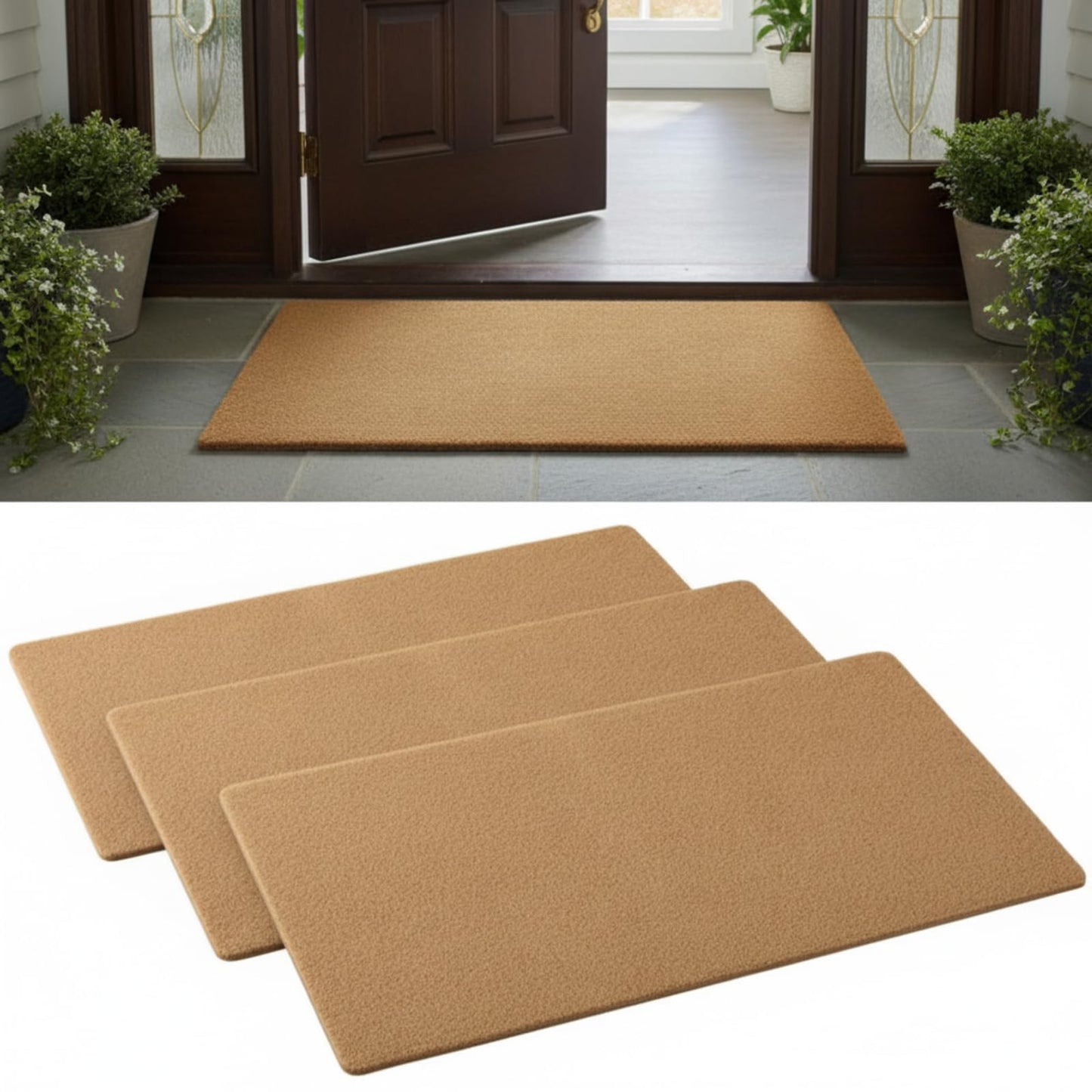 Tinideya 3 Pcs Coir Doormat with Heavy Duty Backing, Blank Welcome Doormat for Outdoor Indoor Entryway - Non-Slip Backing Easy to Clean Front Door Mat for Porch, Mudroom & Garage (35 x 23.6 Inches)