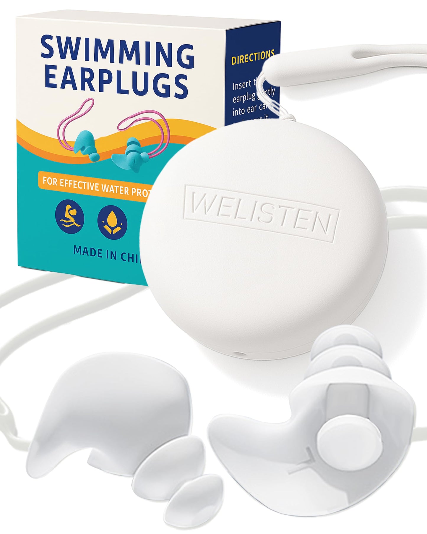 Swimming Ear Plugs, Soft Silicone Waterproof Earplugs with Strap & Custom Case,Reusable Swim Earplugs for Swimming Surfing Snorkeling and Other Water Sports (Adults & Teens 14+)
