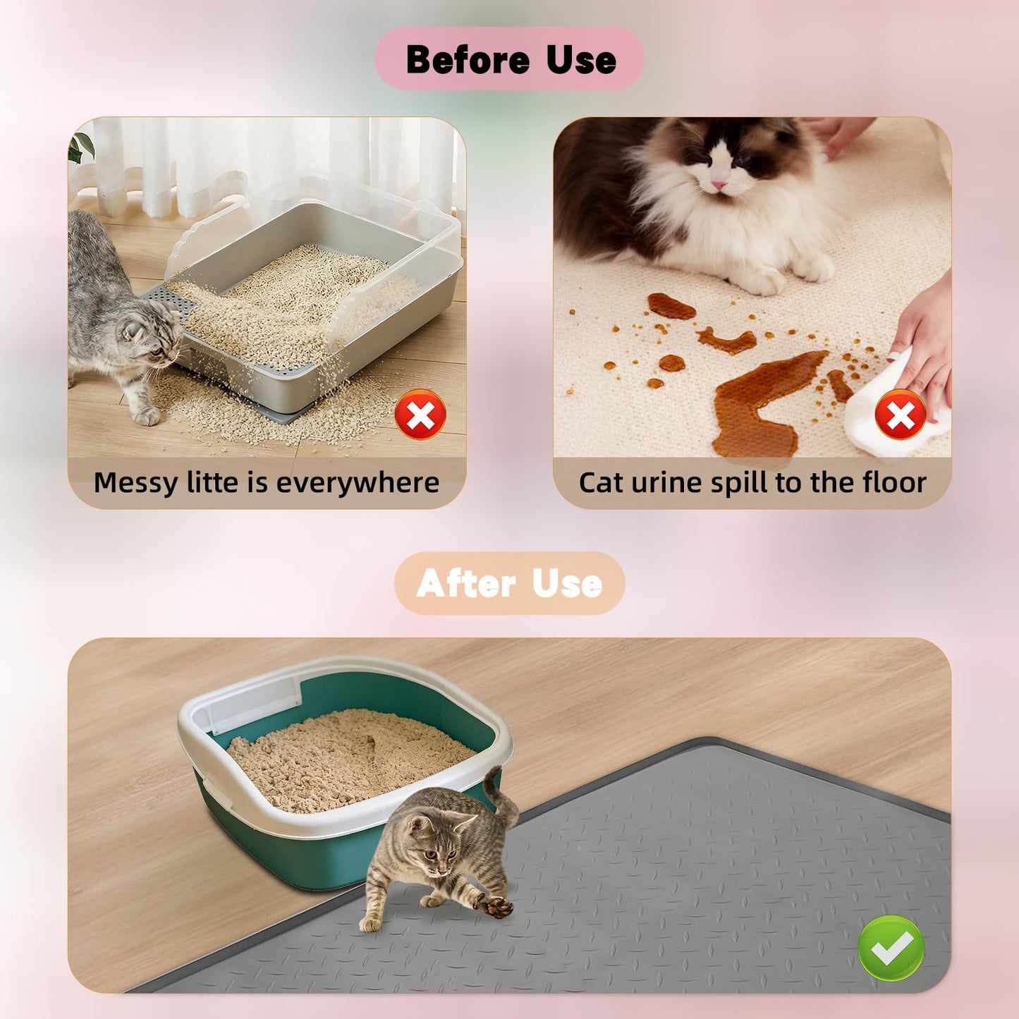 ThreeDokke XXL Silicone Cat Litter Mat, 50"x35"(127cmx89cm) Extra Litter Box for Floors, Non-Slip Litter Trapping Mat to Prevent Tracking, Easy to Clean Kitty Litter Catcher Mat, Durable, Dark Gray
