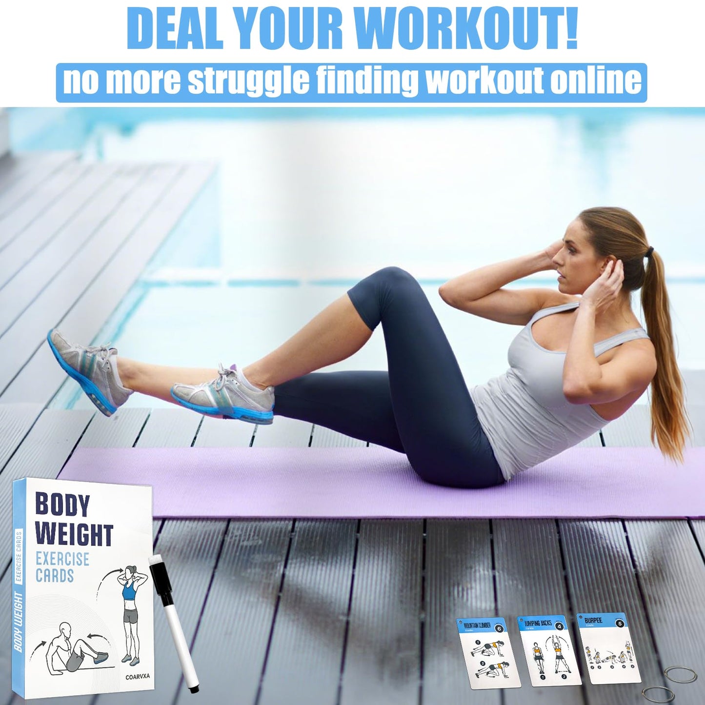Bodyweight Workout Cards for Women & Men-50 Bodyweight Workout Cards，Includes 2 Rings& Dry-Erase for Easy Organization-Home, Gym or Studio (Bodyweight)