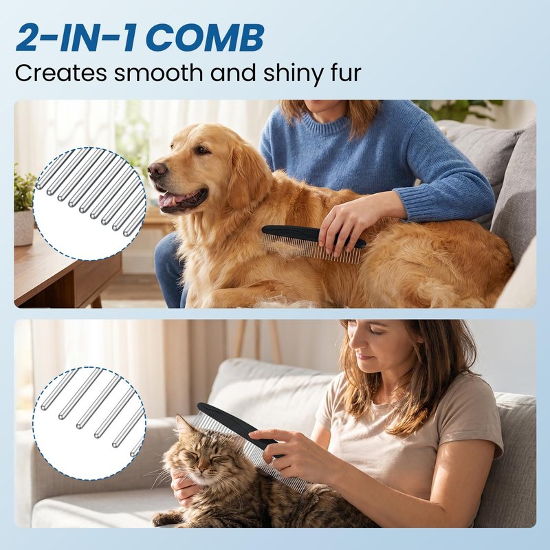 Double-Sided Pet Grooming Rake - 4-in-1 Professional Pet Grooming Kit Deshedding Dematting Tool for Dogs Cats Extra-Wide Grooming Brush & Deshedder Comb for Long & Short Haired Pets (Black Kit 4PCS)