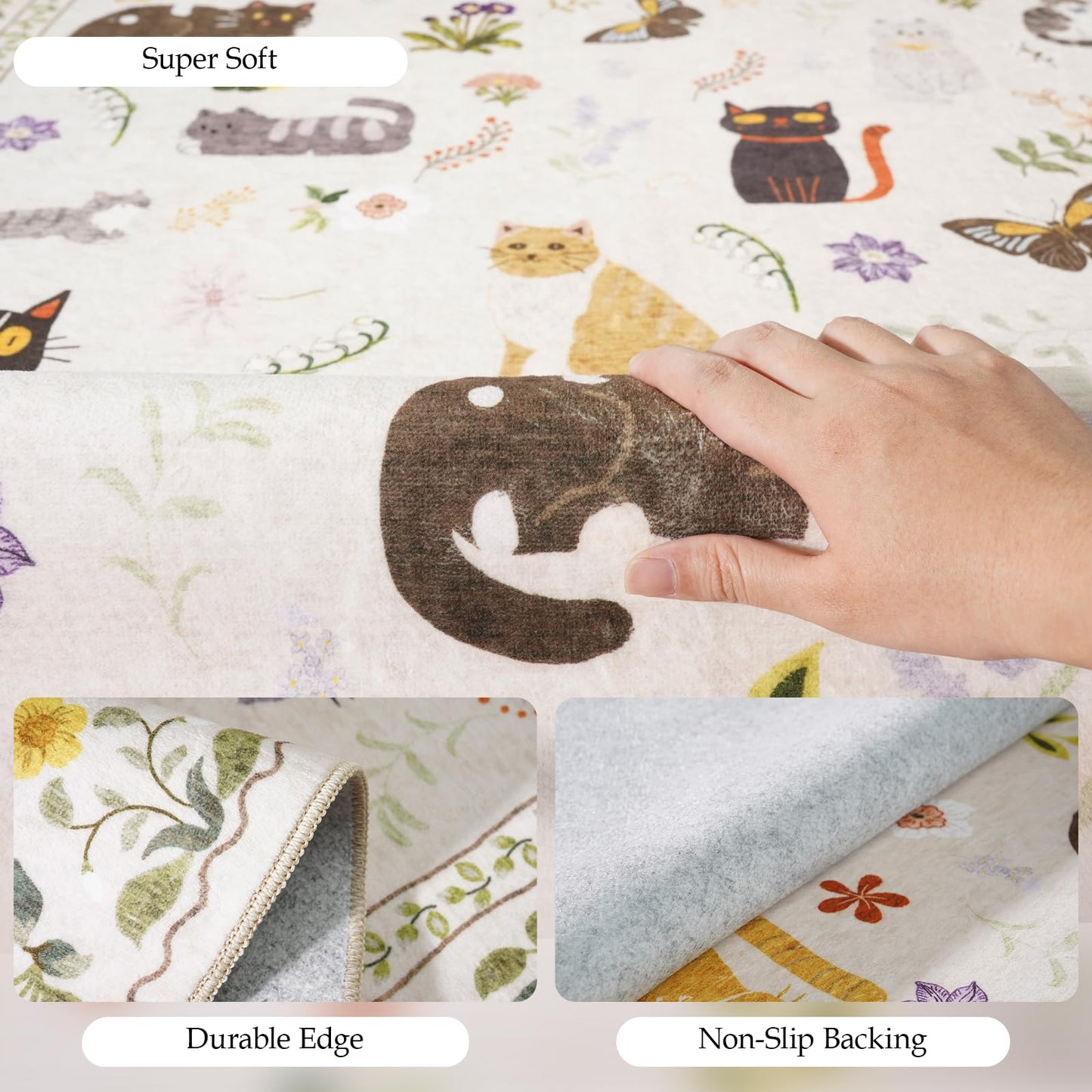 Small 2x3 Area Rugs for Entryway: Washable Kitchen Runner Rug Non Slip Soft Low Pile Animal Cat Carpet Rugs with Rubber Backing Waterproof Door Mats for Indoor Bathroom Bedroom Kids Room (2x3, Beige)