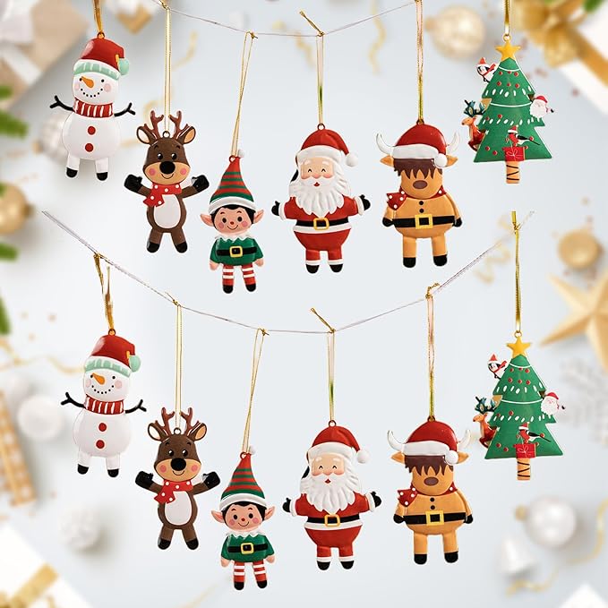 Christmas Tree Ornaments Set of 12 Metal Long-Lasting Festive Holiday Ornament for Seasonal Display-Christmas Party Decorations for Mantel,Shelves, Home Accents