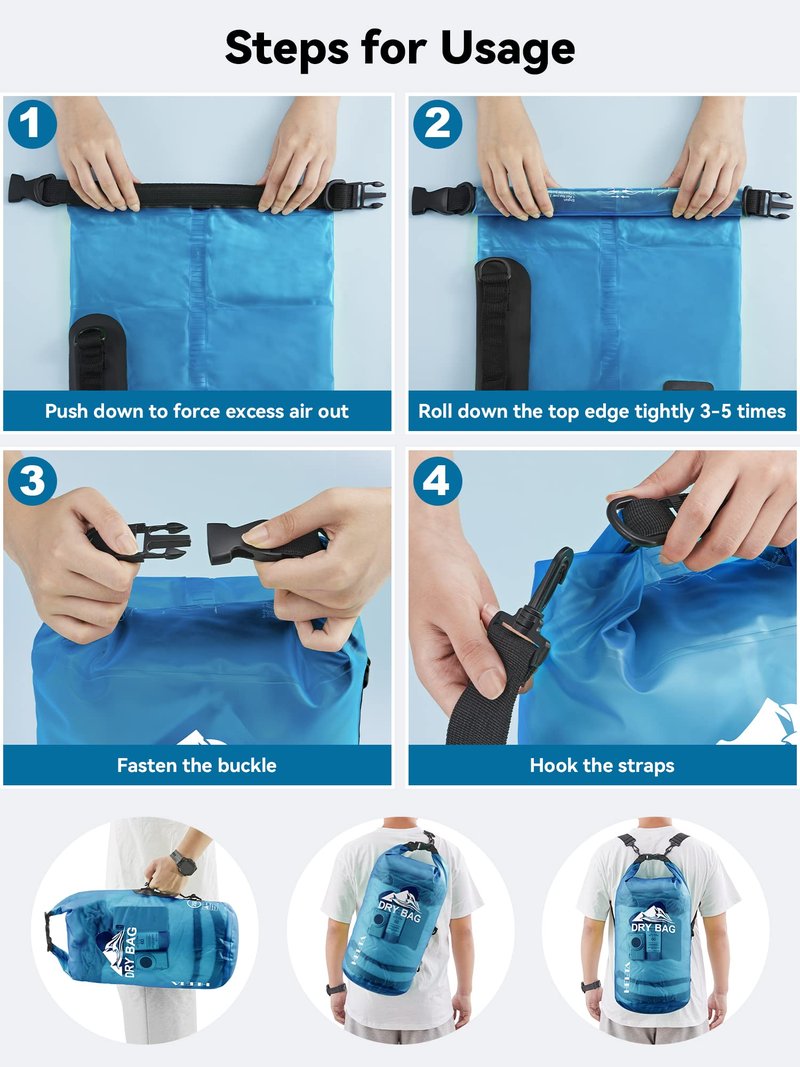 HEETA Dry Bag Waterproof for Women Men, Roll Top Lightweight Dry Storage Bag Backpack with Phone Case for Travel Swimming Boating Kayaking Paddle Board Camping Beach Accessories (Blue, 30L)