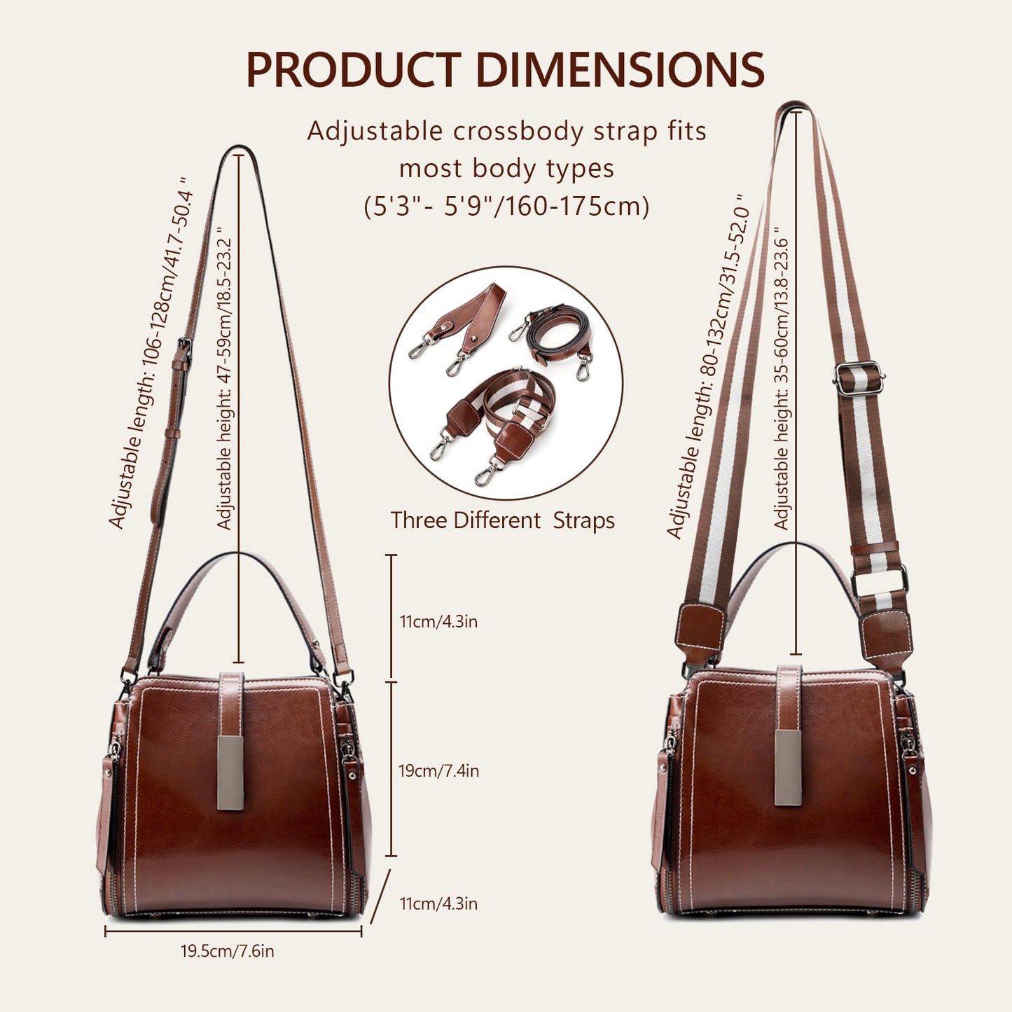 MoreFarther Genuine Leather Crossbody Bags for Women, Genuine Leather Purses Bucket Bags Shoulder Bag with Adjustable Shoulder Straps (Caramel)