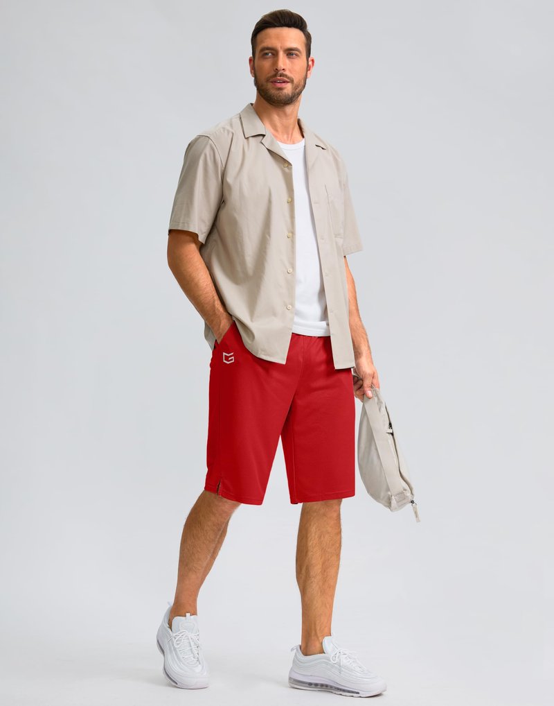 Men's Athletic Shorts with Pockets 9" / 11" Long Basketball Shorts Lightweight Quick Dry Gym Workout Shorts for Men(Red,4XL)