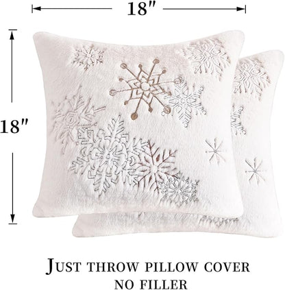 Christmas Throw Pillow Covers 18x18 Set of 2,Soft Plush Faux Fur Christmas Pillows Covers Embroidery Decorative Throw Pillows for Couch Bedroom Holiday Festivals Winter Home Decor