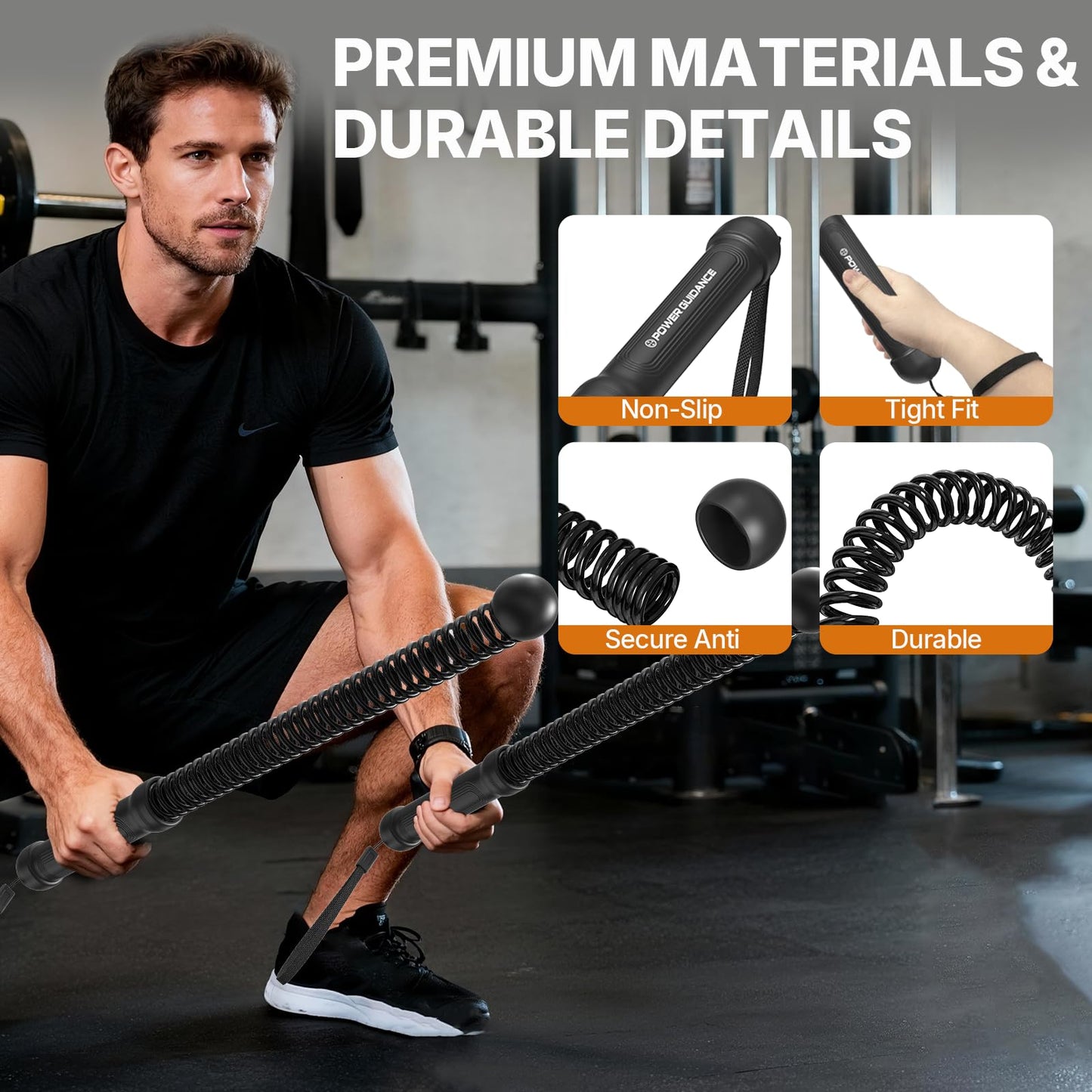 POWER GUIDANCE 2PCS Weighted Ropeless Battle Ropes, Portable Cordless Battle Rope with Non-Slip Handles, Workout Exercise Rope for HIIT, Cardio & Strength，Black