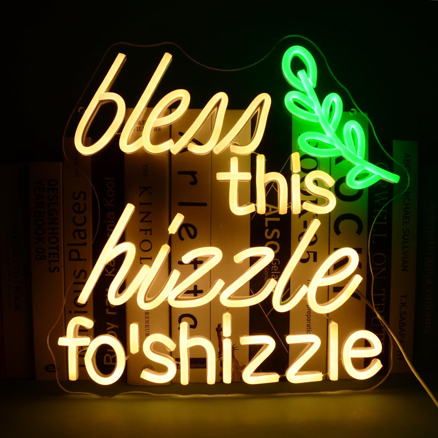 Bless This Hizzle Fo' Shizzle Neon Lights Warm White Letters LED Lamp Funny Humor Light up Farmhouse Rustic Decorations for Home Porch Living Room Office Decor