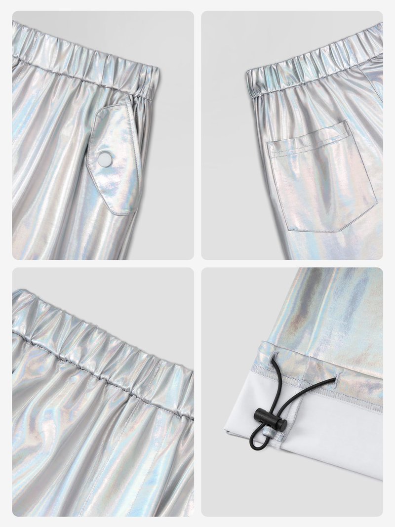 Stelle Girls Metallic Cargo Pants Shiny Hip Hop Dance Joggers Sparkly Stretchy Wide Leg Street Pants for Kids,Holograph Silver,8-9 Years