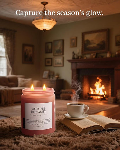 M&SENSE Fall Candle Autumn Flower Scented, Large 19.4oz Natural Soy Wax 110 Hours Burn Time Clean Non Toxic Candle Classic 2 Wicks Gifts