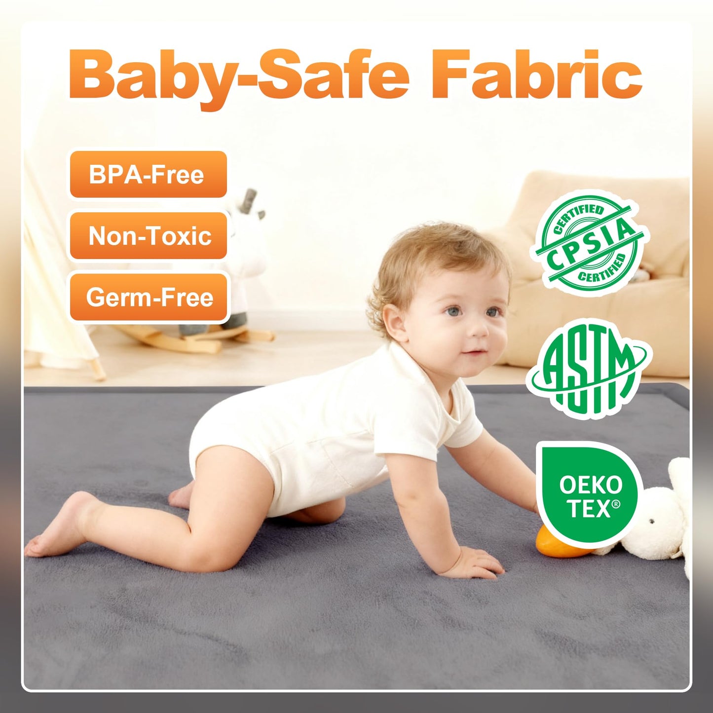 Fengdulong Ultra Soft Baby Play Mat for Floor, 50"x50" Playpen Mat, 1.3" Thick Memory Foam, Non-Slip Tummy Time Mat for Infants, Toddlers, and Kids – Water-Repellent Coral Velvet, Easy Care