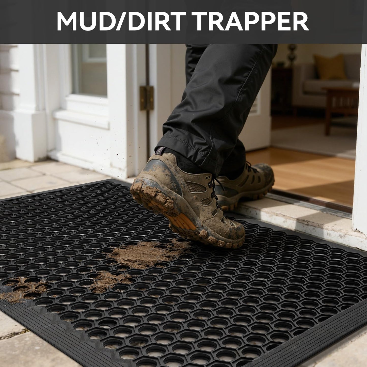 RESARE Large Door-Mat Outside Entrance 47"x32", Commercial Outdoor Rubber Mat Non-Slip Waterproof, Heavy Duty Drainage Doormat Stain Resist Welcome-Mat for Front Door Garage Kitchen Floor