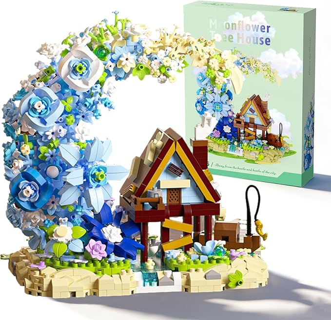 Moon Flower Building Set 1343 PCS Mini Bricks Building Sets Moon Flower Bouquet Fairy Cabin Mini Blocks Building Botanical Collection Set for Home Decor