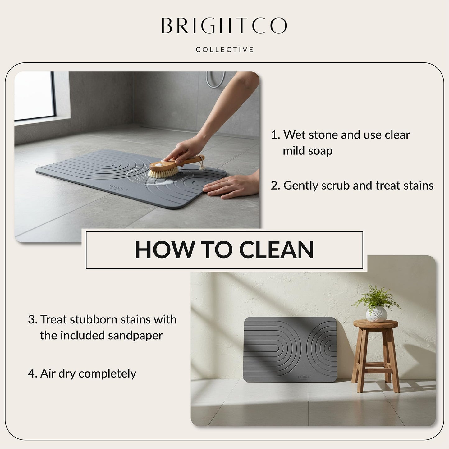 BrightCo Collective Quick Dry Stone Bath Mat – Diatomaceous Earth Foot Pad, Super Absorbent Hard Shower Rug – Modern Anti-Slip Design for Bathroom Floor, 23.6x15.3in, Deep Charcoal – The Meridian