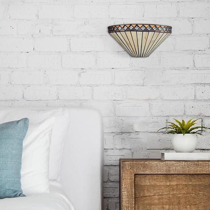 Tiffany Wall Sconce 12-Inch 1-Light Vintage Stained Glass Sconce Light Tiffany Style Sconces Wall Lighting for Bedroom Hallway Living Room Corner Stairwell Corner
